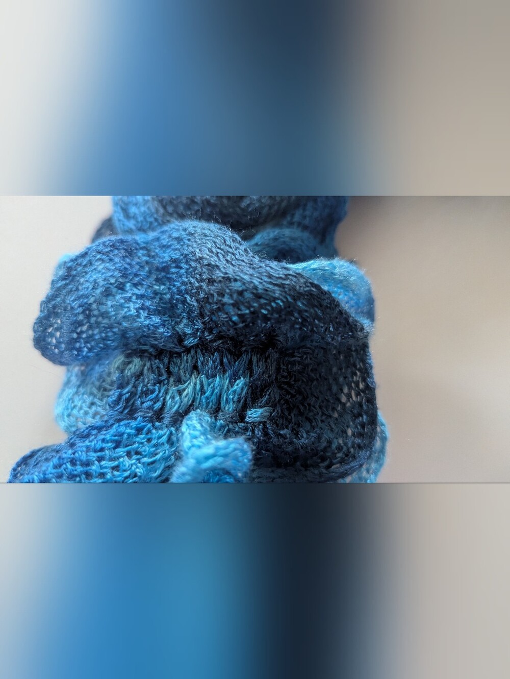 Multicolor Handmade Crocheted Fashion Ruffle Scarf Shades of Blue Teal 60" Long - Picture 7 of 14